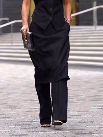 Elara Einfarbiger One-Shoulder-Westen- und High-Waist-Hosenanzug - Lässiger Chic