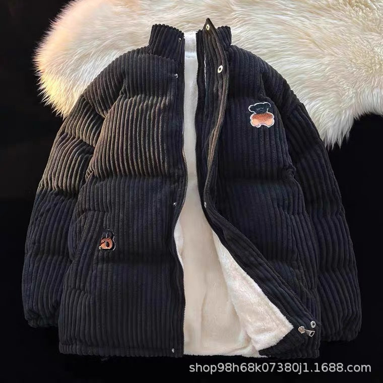 Lila Bloom Cordmantel mit Baumwollpolsterung – dickes Samtfutter, Unisex