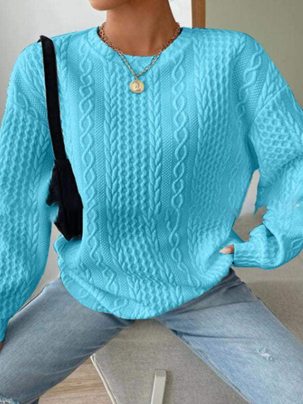 Riva Claire Lässiger Jacquard-Pullover mit Rundhalsausschnitt für Damen – Baumwollpullover