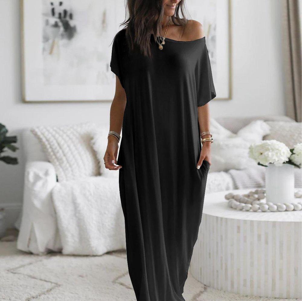 Riva Claire Einfarbiges, langes Homewear-Kleid – Baumwollmischung, Basic-Stil