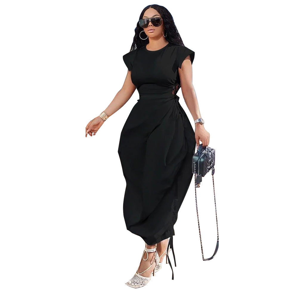 Elara Damen-Kleid mit Rundhalsausschnitt, Taillenbesatz und Knospenrock