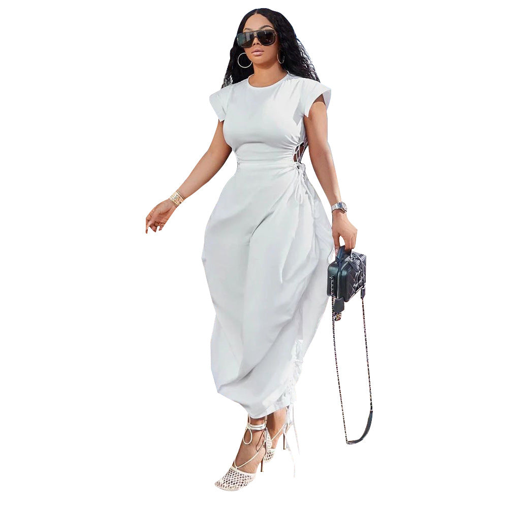 Elara Damen-Kleid mit Rundhalsausschnitt, Taillenbesatz und Knospenrock