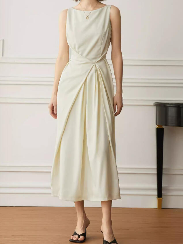 Elara Elegantes ärmelloses Plisseekleid – Midi-Polyester für Arbeit und Wochenende