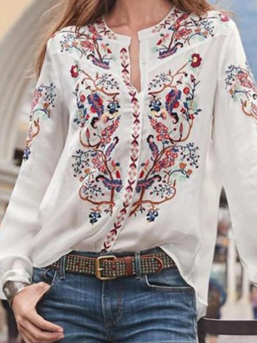 Iris Belle Loose Cardigan Printed Long Sleeve Shirt - Trendy, Cozy, Chic