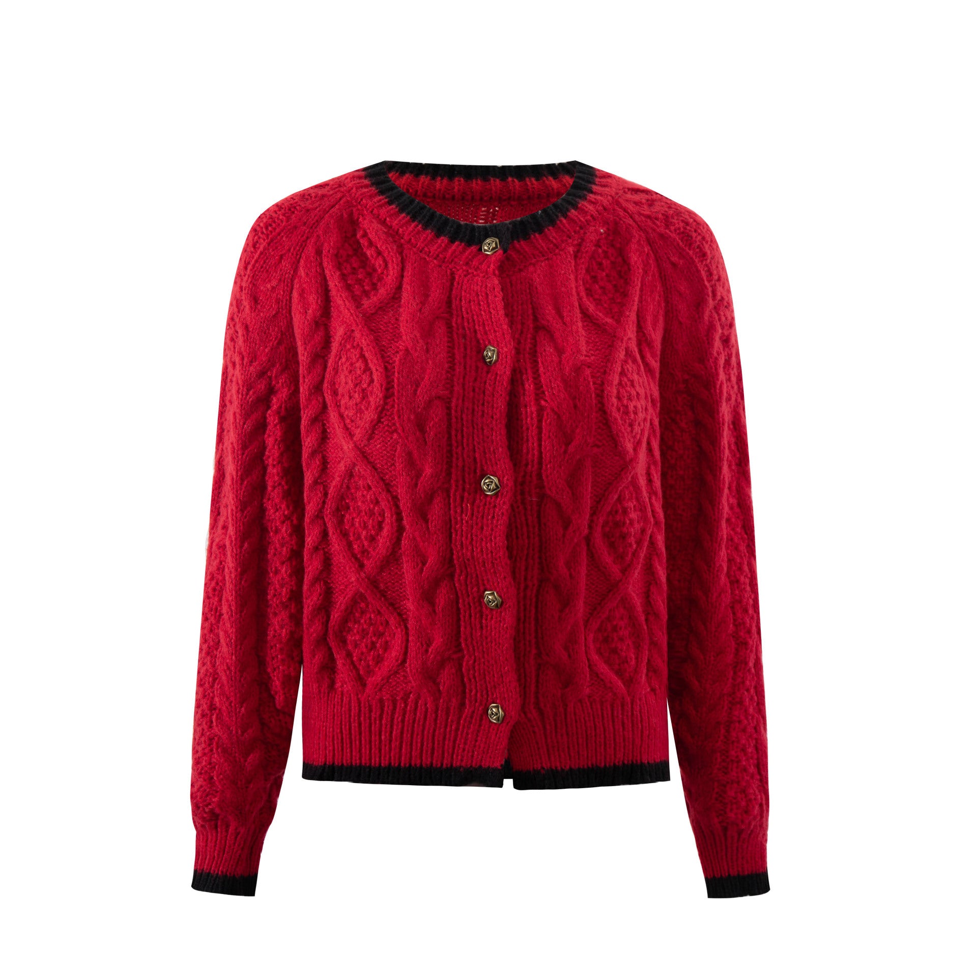 Lila Bloom Lässige Strickjacke für Damen - Rot &amp; Beige Farbsperre