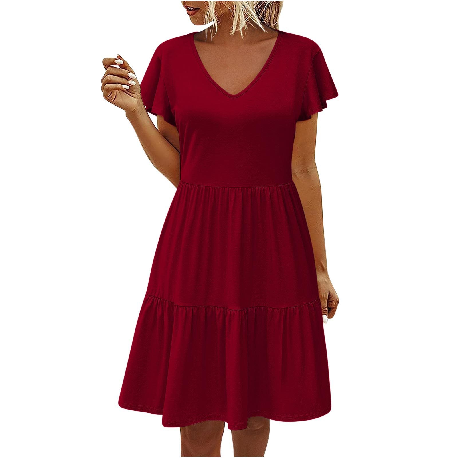 Soleil Damen-Kurzarmkleid mit fliegenden Ärmeln – Plissiert und stilvoll