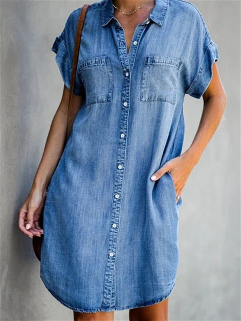 Riva Claire Damen Kurzärmliges, schmales Denim-Midikleid – Lässiger Streetstyle