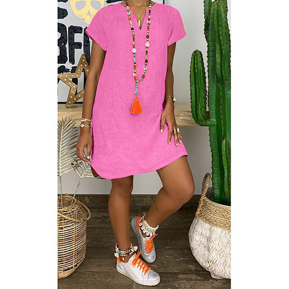 Kurzärmliges Baumwollleinenkleid Soleil – Perfekt für Sommerausflüge