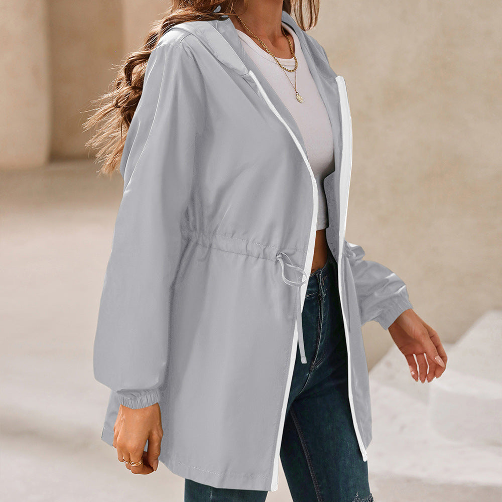 Elara Regenmantel mit Kapuze, Sportjacke – wasserdichte, winddichte Outdoor-Strickjacke