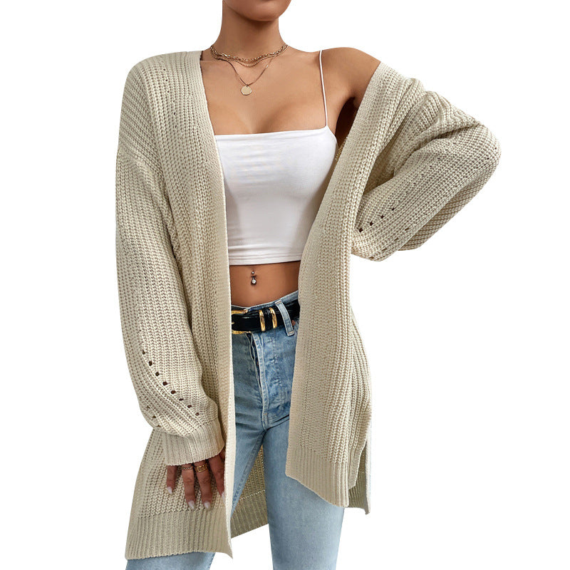 Elara Cozy Solid Color Cardigan – Mittellange Strickpulloverjacke