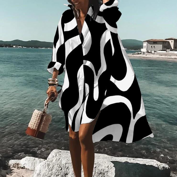 Iris Belle 3D Printed Beach Resort Blouse | Women's Casual Long Sleeve Cardigan