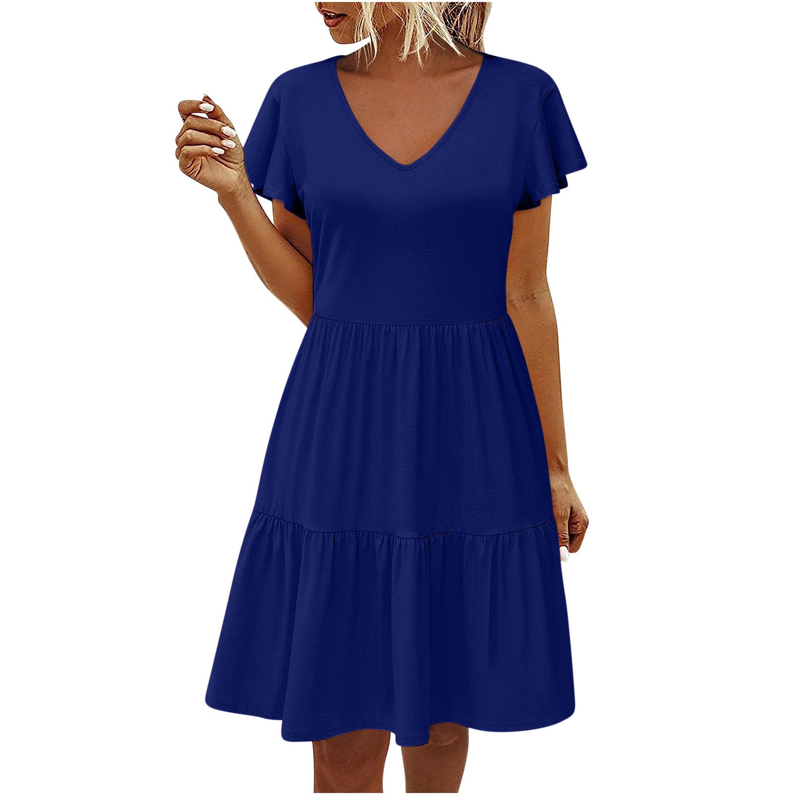 Soleil Damen-Kurzarmkleid mit fliegenden Ärmeln – Plissiert und stilvoll