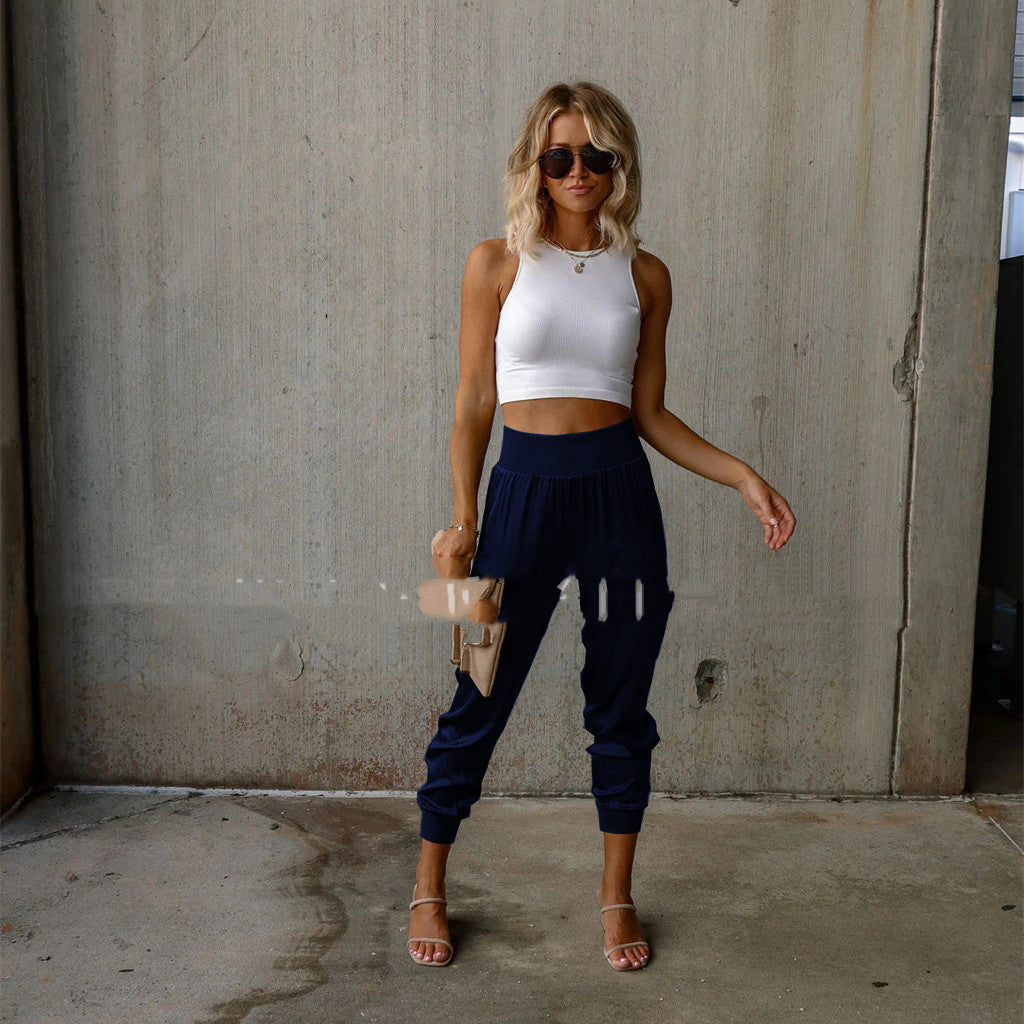 Seren Champagner Satinhose mit elastischem Bund - Trendy Damen