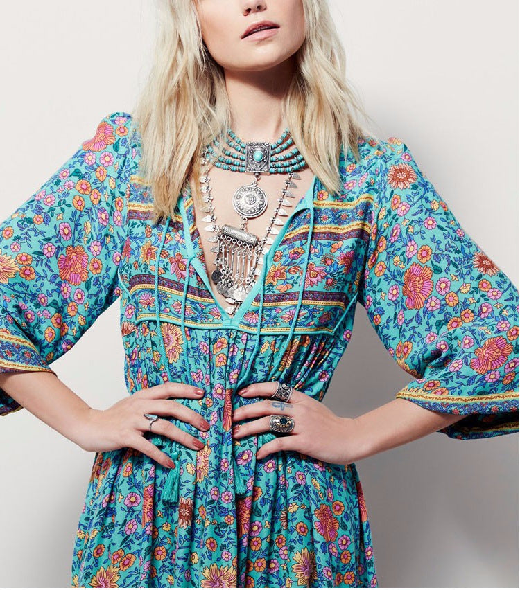 Neu Damen Kleid Gedruckt Ethnischen Langen Rock Böhmischen Strand Rock