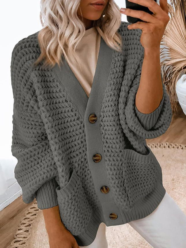 Elara Trendy Graue Strickjacke mit Frontöffnung – Langärmliger Strickpullover