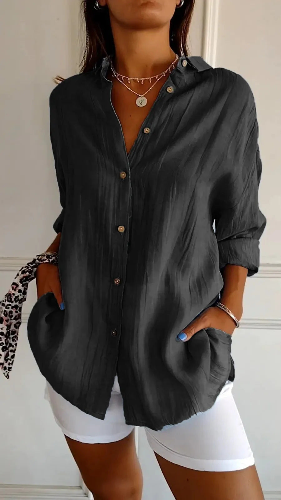 Elara Lapel Long Sleeve Shirt - Women's Single-Breasted Pleated Top