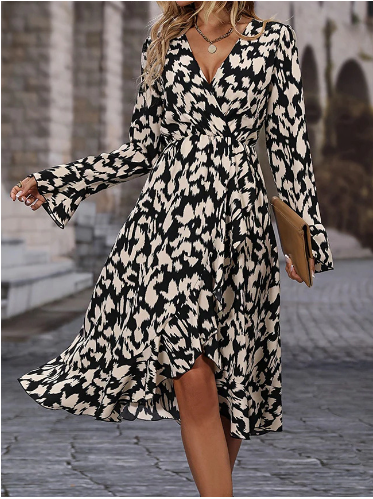 Aura Knox Langärmliges bedrucktes Damenkleid – trendig, bequem, vielseitig 